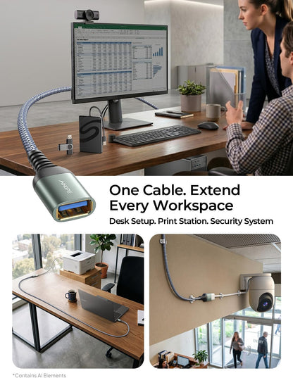 USB Extension Cable 10FT,USB Extender,Usb 3.0 Extension Cable, Male to Female Cord High Data Transfer Compatible with Webcam,Usbkeyboard,Flash Drive,Hard Drive,Printer,Grey