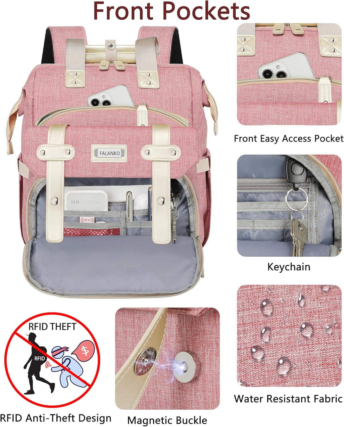 Backpack for Women,Wide Open Work Large Student Bookbag for 15.6 Inch Laptop,Doctor Teacher Nurse College School Travel Bag,Water Resistant Laptop Bookbag Computer Back Pack Pink