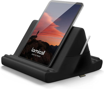 Tablet Pillow Holder Stand - Tablet Pillow Soft Pad for Lap, Bed and Desk with Pocket & 4 Viewing Angles, for Ipad Pro 13, 11, 12.9, Air, Mini, Kindle, Iphone, 4-13" Devices, Black