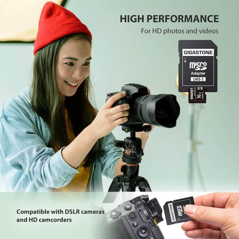 16GB Micro SD Card 2-Pack, FHD Video, Surveillance Security Cam Action Camera Drone, 85Mb/S Micro SDHC UHS-I U1 Class 10