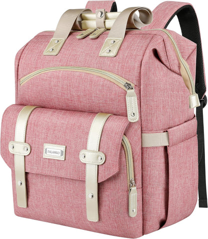 Backpack for Women,Wide Open Work Large Student Bookbag for 15.6 Inch Laptop,Doctor Teacher Nurse College School Travel Bag,Water Resistant Laptop Bookbag Computer Back Pack Pink