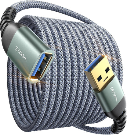 USB Extension Cable 10FT,USB Extender,Usb 3.0 Extension Cable, Male to Female Cord High Data Transfer Compatible with Webcam,Usbkeyboard,Flash Drive,Hard Drive,Printer,Grey