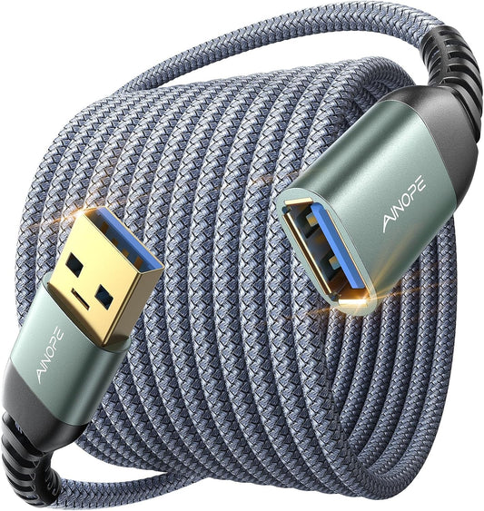 USB Extension Cable 10FT,USB Extender,Usb 3.0 Extension Cable, Male to Female Cord High Data Transfer Compatible with Webcam,Usbkeyboard,Flash Drive,Hard Drive,Printer,Grey