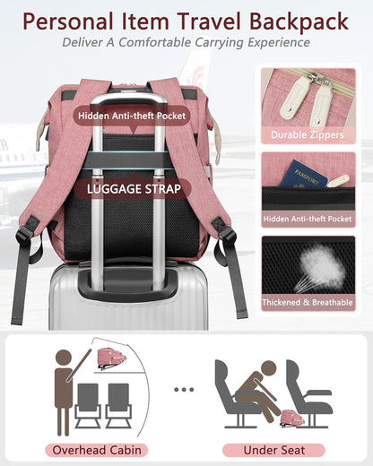 Backpack for Women,Wide Open Work Large Student Bookbag for 15.6 Inch Laptop,Doctor Teacher Nurse College School Travel Bag,Water Resistant Laptop Bookbag Computer Back Pack Pink
